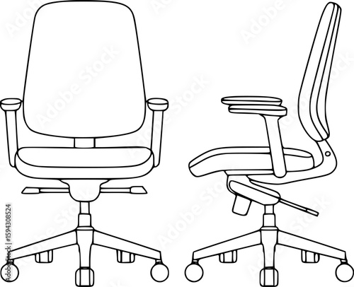 Office chair front and side views line art furniture ergonomic