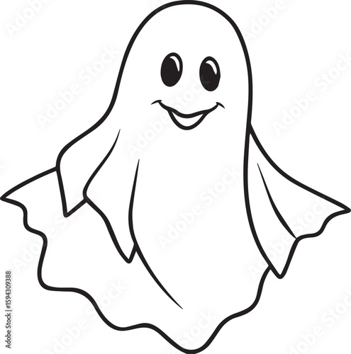 Cute ghost outline vector illustration line art