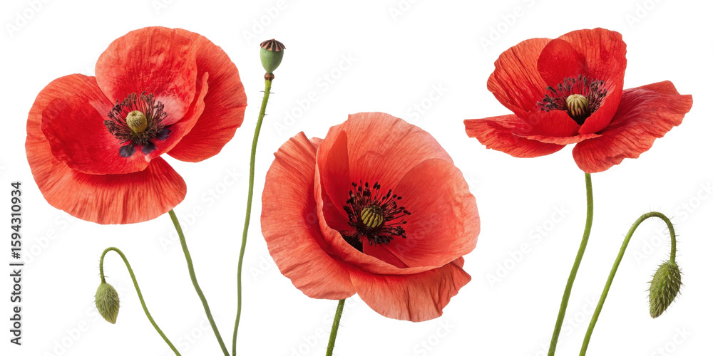 Obraz premium Vibrant poppy flowers bloom gracefully, showcasing their delicate petals and intricate details, creating stunning visual display