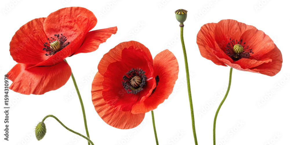 Obraz premium Vibrant poppy flowers bloom in stunning red hues showcasing their delicate petals and intricate details, creating captivating natural display