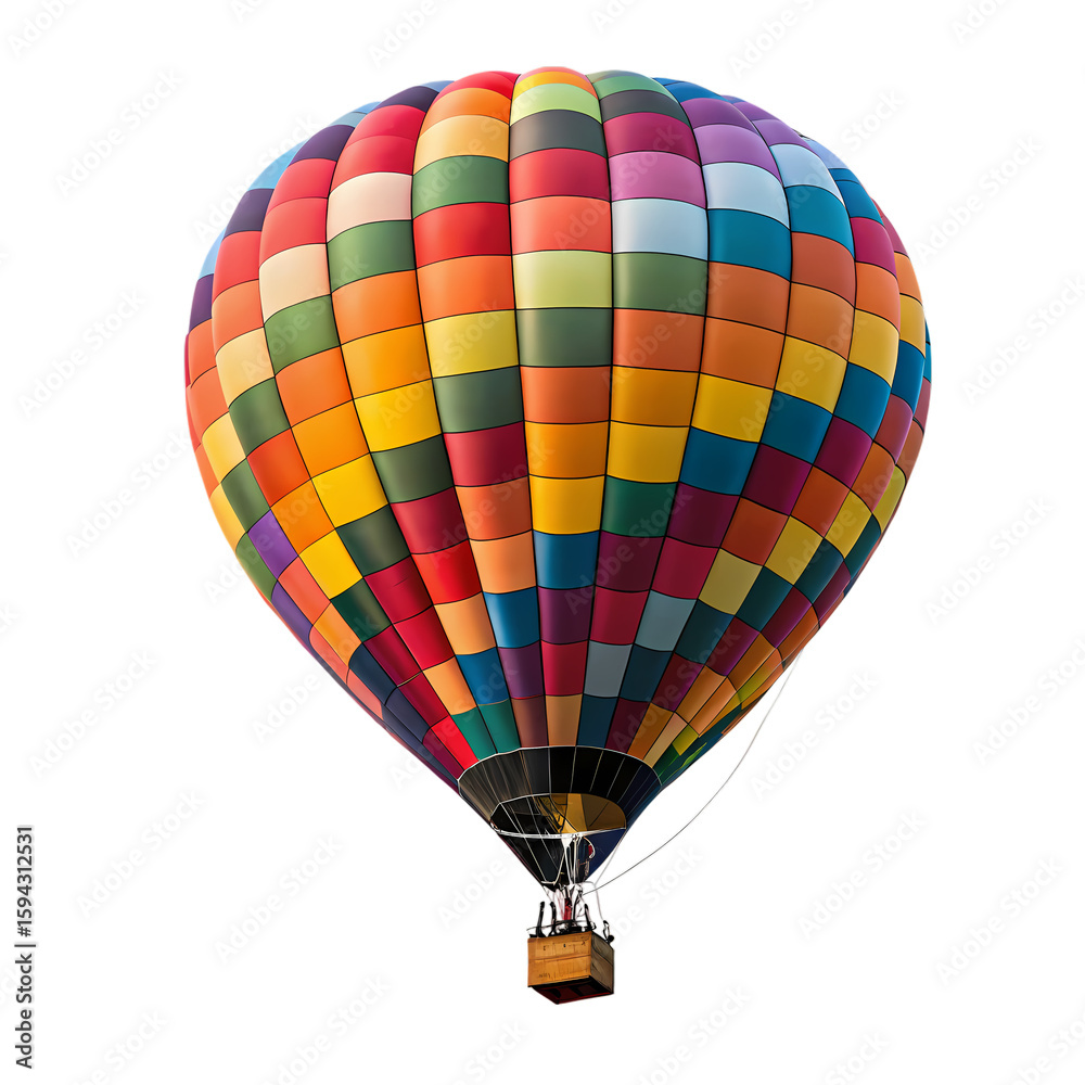 Fototapeta premium A Vibrant Tapestry of Flight A Colorful Hot Air Balloon Ascending Against a Clear Sky