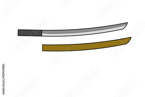 knife in a white background - Japanese Sword and Scabbard Vector Illustration