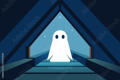 ghost in foggy park eerie background vector illustration