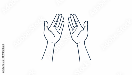 Two hands raised in prayer, a simple line drawing.