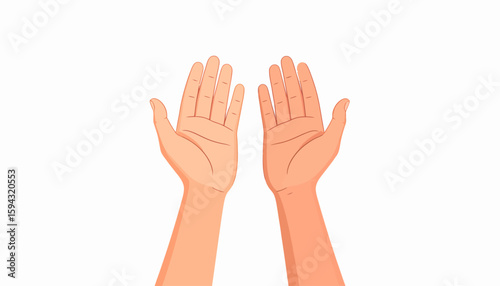 Two hands raised in supplication, a stylized illustration of prayerful gesture.
