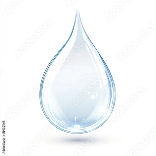 Clear water droplet, light blue, isolated