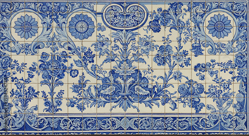 Blue and White Victorian Floral Tile Mosaic Panel