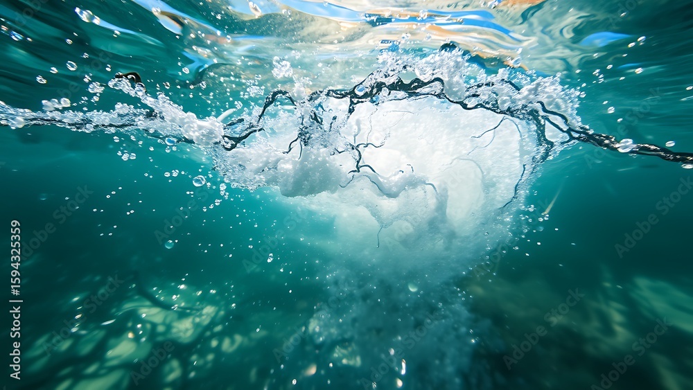 水中で広がる爽やかな泡と水の波紋 抽象風景 水中で広がる爽やかな泡と水の波紋 抽象風景