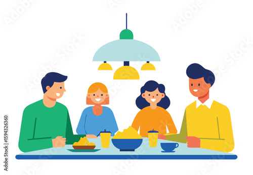 family gathered around table sharing thanksgiving food vector illustration clipart holiday feast
