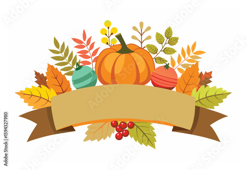 Autumn thanksgiving banner clipart with harvest symbols and seasonal festive vector elements