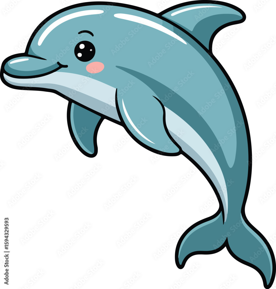 Fototapeta premium Smiling dolphin jumping. Transparent png vector