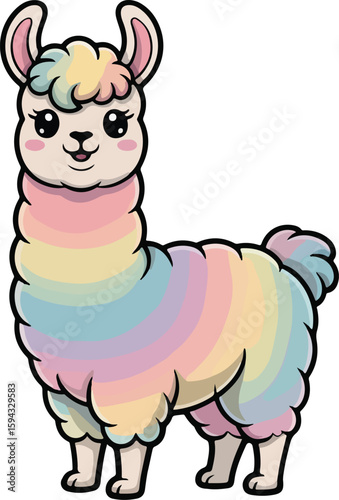 A Cute and Colorful Llama Illustration with Rainbow Hues Transparent png vector