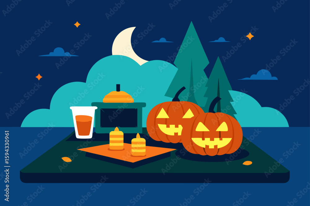 Fototapeta premium a glowing cauldron in a tropical jungle vector illustration
