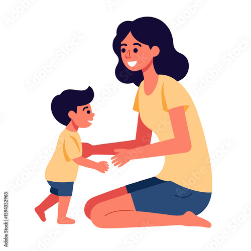 Mother and Child Bonding in a Warm, Illustrative Style