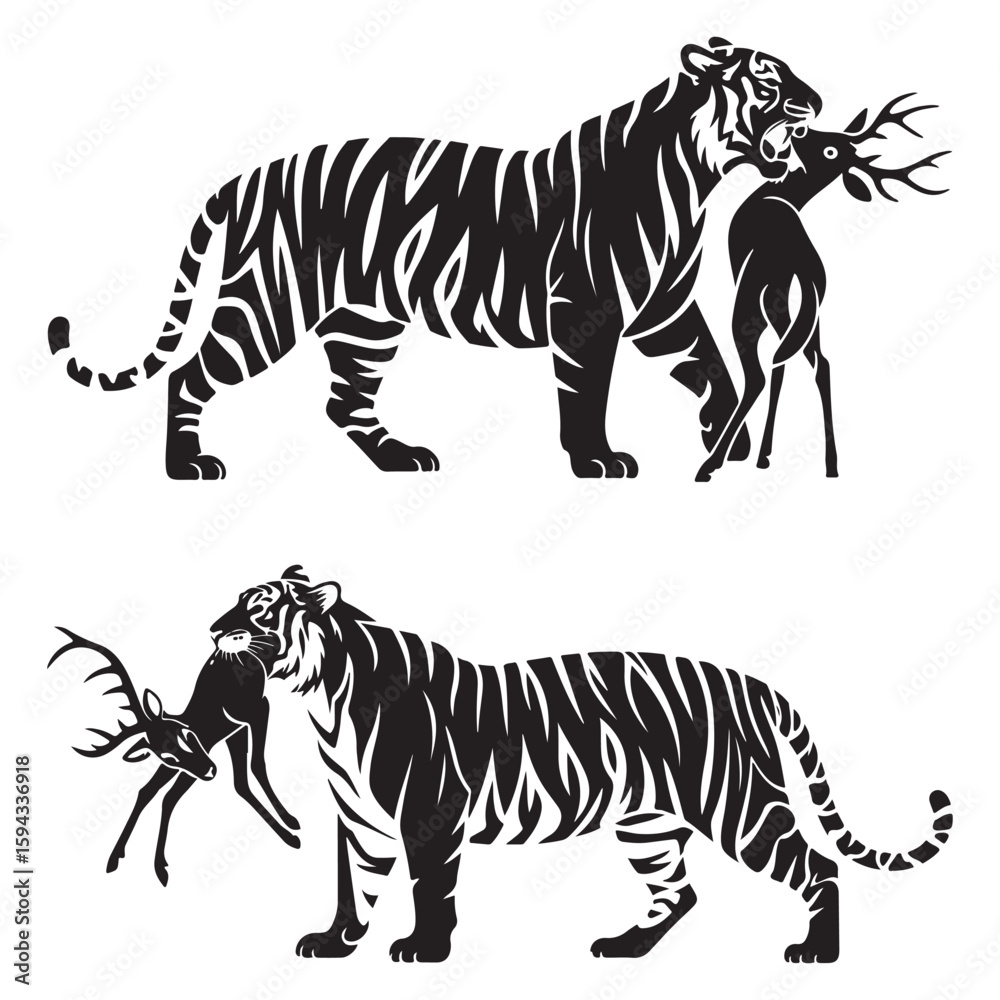 Obraz premium Dynamic Black Tiger Vector in Fierce Attack Pose – Perfect for Bold Logos, Streetwear, and Wildlife Branding. Thank You .