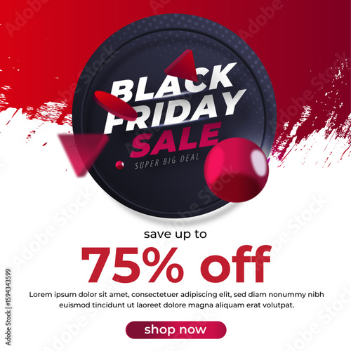 Black Friday Sale Poster with 3D Elements and Circular Badge