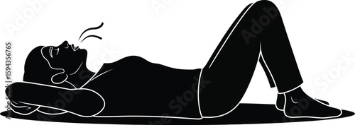 Vector art of a woman is lying the floor, relaxing and breathing deeply