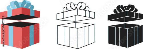 Open gift box vector illustration set for birthday christmas and other holidays present design concept editable