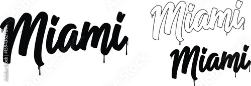 Miami design vector art for t shirts and apparel designs with graffiti style and dripping effect isolated editable