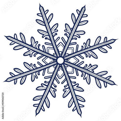 Fine complex detailed snowflake isolated on a clean background, for subtle winter art.
