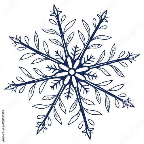 Complex detailed snowflake isolated on a clean background, for clear winter artwork.