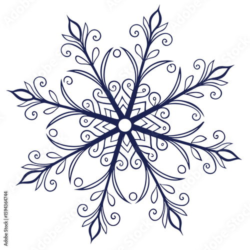 Ornate repeating detailed snowflake with thin lines, for intricate winter patterns and decor.