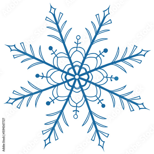 Elegant mandala snowflake with thin lines, ideal for intricate winter and holiday designs.