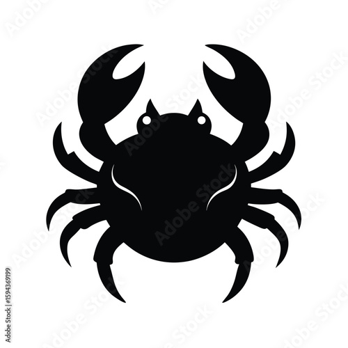 Crab with claws silhouette for seafood, marine life, or beach design on white background  