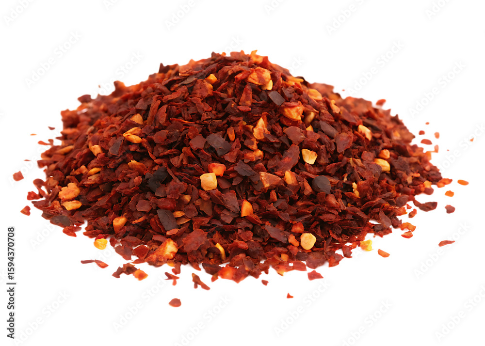 Fototapeta premium chili pepper flakes pile isolated on white background PNG, AI GENERATED
