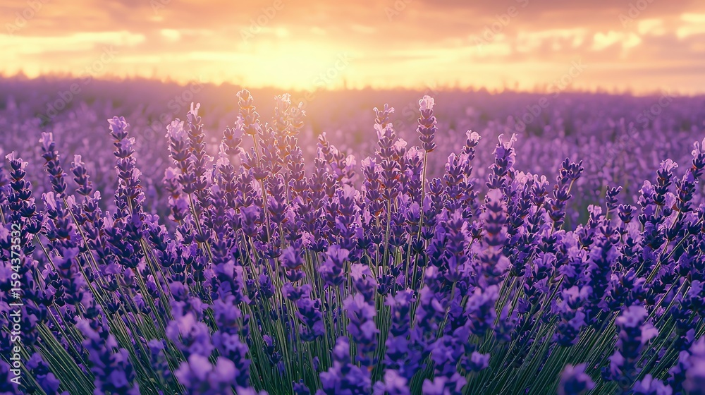 Naklejka premium Jewel-Toned Lavender Field Close-Up
