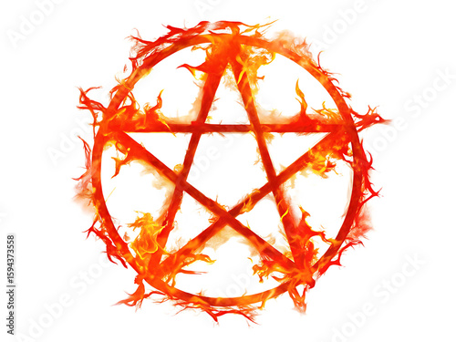  fire pentagram isolated on white background PNG, AI GENERATED