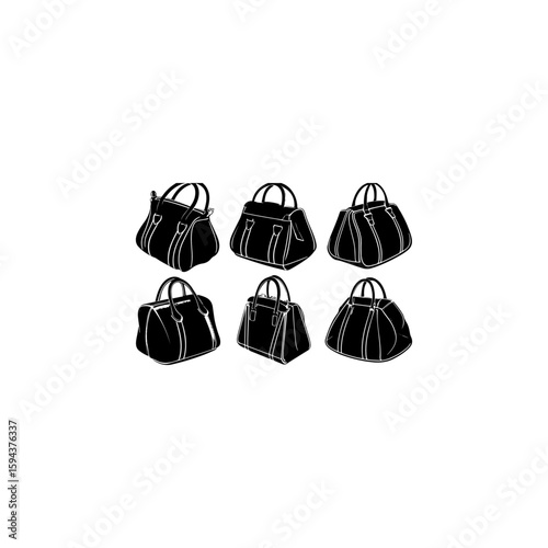 Elegant designer handbag silhouette and line art vector illustration 
