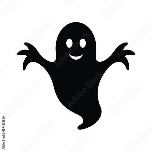 Minimal ghost with arms up silhouette for horror scary or halloween design on white background