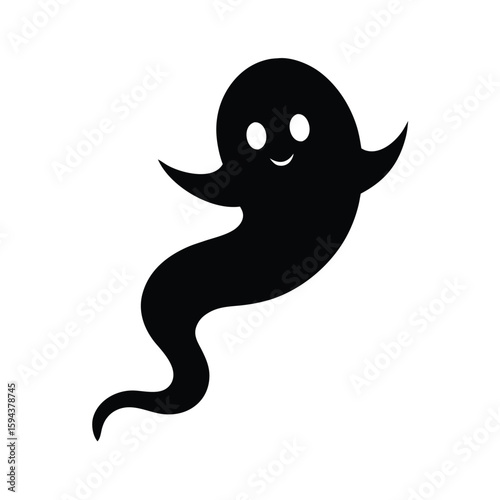Minimal ghost silhouette with wavy base fun horror or halloween cartoon icon on white background