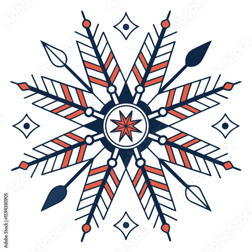 Futuristic geometric snowflake design with sharp angles and diverse colors for modern winter art.