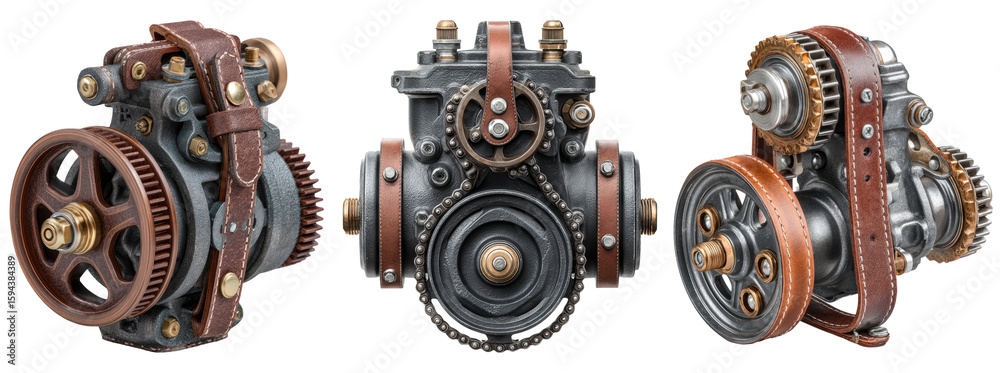 Fototapeta premium Vintage Steampunk Engine with Transparent Background and Details