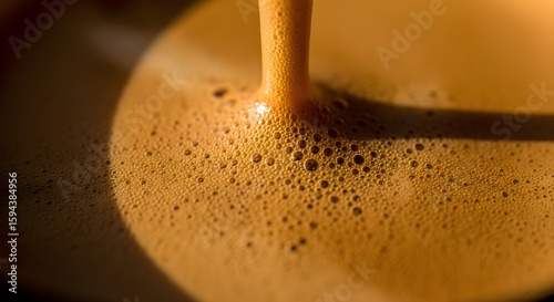 Close-up Espresso Foam,  Intricate Bubbles,  Golden Pour
