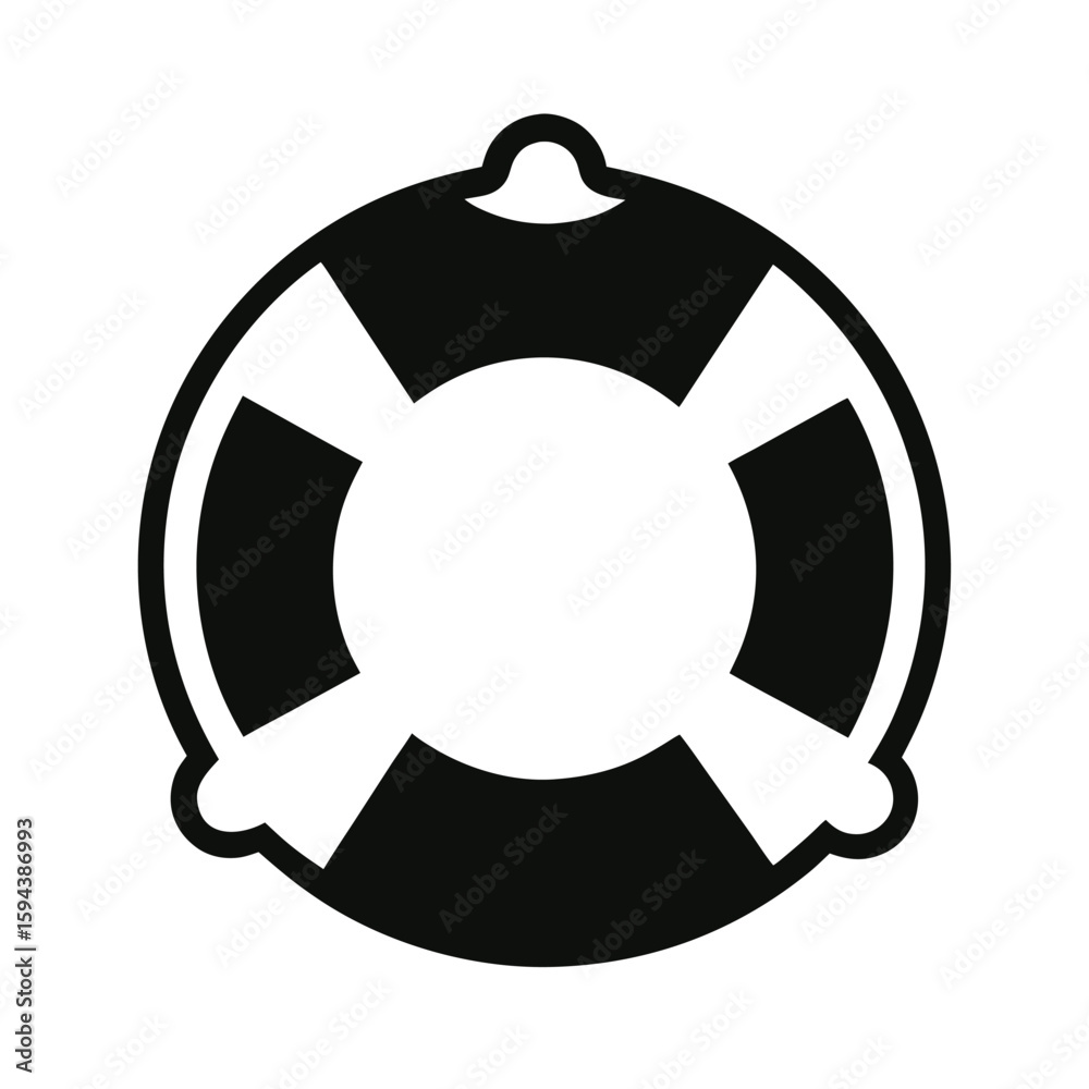 Fototapeta premium Lifebuoy ring silhouette minimal rescue or safety equipment icon on white background