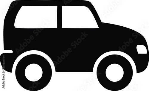 A simple black silhouette of a compact suv or hatchback car viewed from the side with clear outlines of wheels and windows