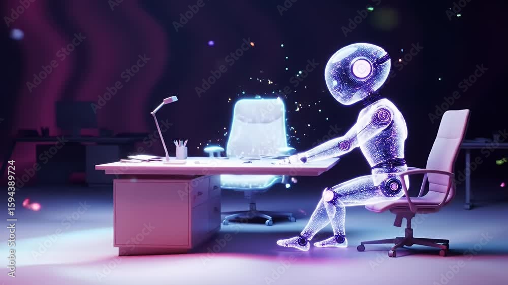 Exploring Automation A Robotic Figure in an Office Environment Showcasing the Future of Industry, AI, Machine Learning, and the evolving Business world with technology.