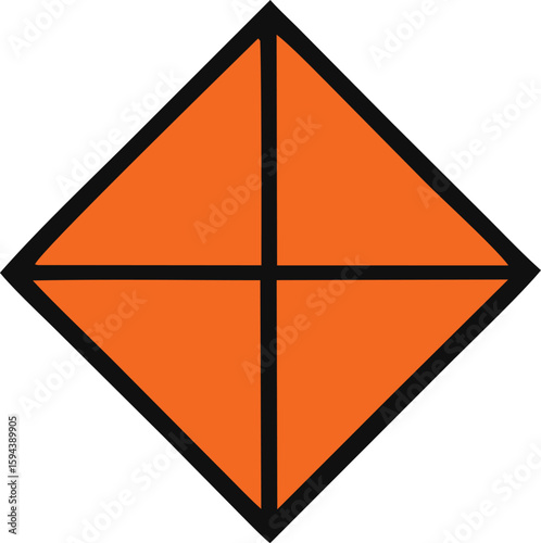 A stark orange diamond shape divided into four equal quadrants by thick black lines on a white background