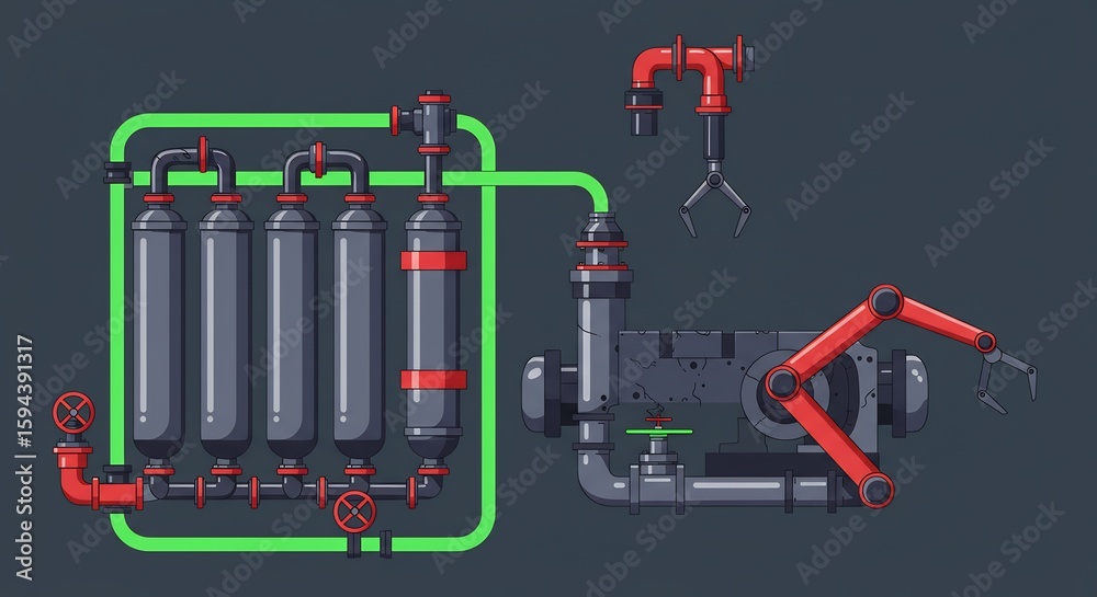 Fototapeta premium Automated Industrial Process Illustration with Robotic Arm