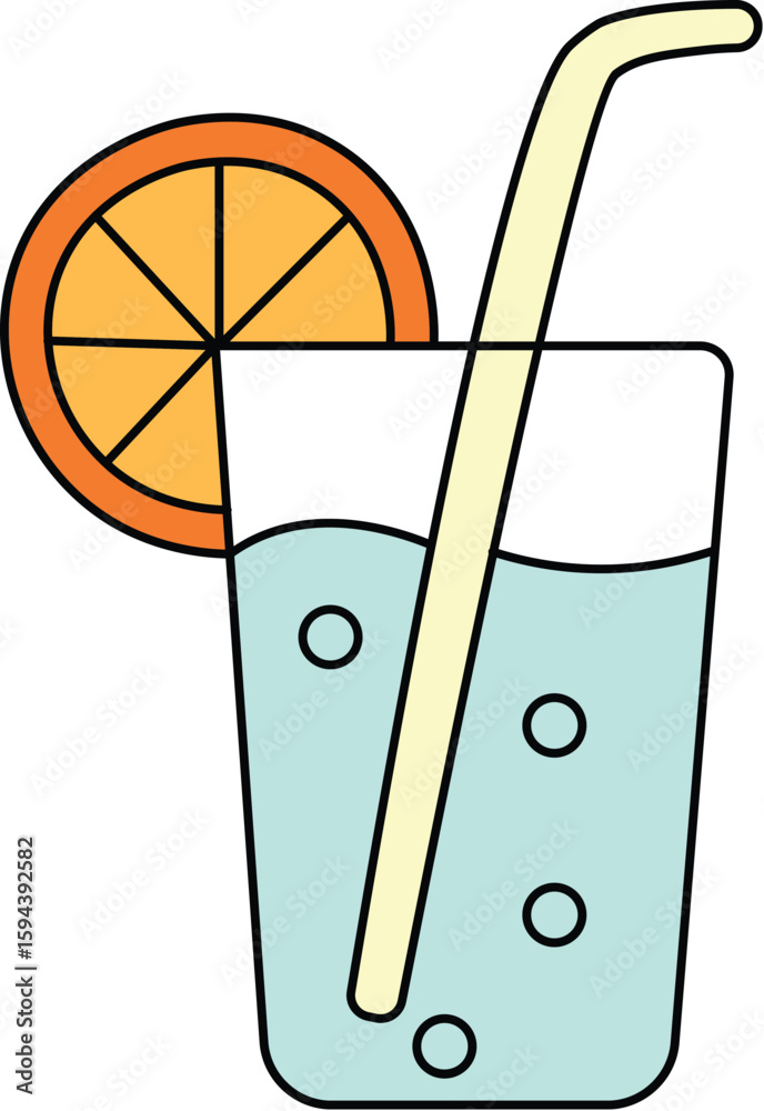 Fototapeta premium Cold Summer Drink with Orange Slice Illustration