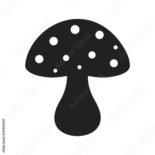 Silhouette of mushroom with dot cap on white background natural forest fungi icon  