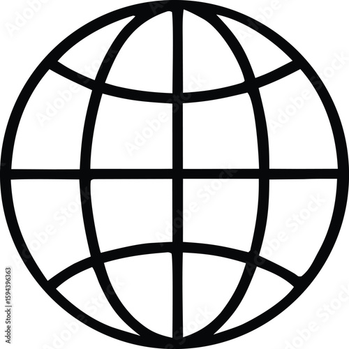 Simple black outline of a globe representing the earth with meridians and parallels grid lines