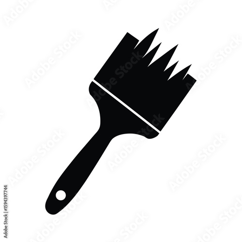 Paintbrush with bristles silhouette minimal art supply or painting tool icon on white background