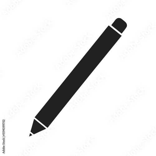 Silhouette of pencil with eraser end simple office or education tool on white background