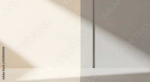 Minimalist studio background with sunlight and shadow patterns for product presentation
