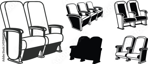 Silhouette Theater Chair Vector, Cinema Seat Clip art for Design.