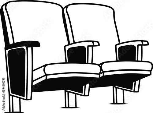 Silhouette Theater Chair Vector, Cinema Seat Clip art for Design.